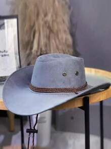 1pc Faux Suede Western Cowboy Hat For Men, Outdoor Camping Hiking Sun Protection, Summer