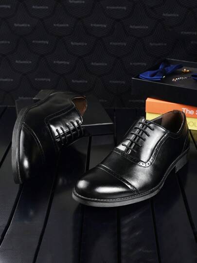 Round-Toe Formal Shoes, Supports Large Sizes, Handmade, Wear-Resistant Uppers, PU Uppers/Linings, PVC Soles, Business Casual Leather Dress Shoes, Suitable For Parties, Outdoor, Casual, Weddings, Offices, Formal Events, All-Season (24009)