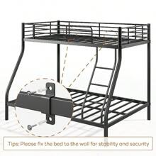 DlandHome Bunk Bed Metal Bed Frame, Twin Over Full, Heavy Duty Sturdy Bed Frame With Ladder, Full Length Guardrails, Underbed Storage, Black - 黑色 - 查看 7