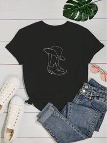 Women's T-Shirt Babylook T Shirt 100% Cotton Country CowGirl CowGirl Boot Hat - màu đen - Xem 2
