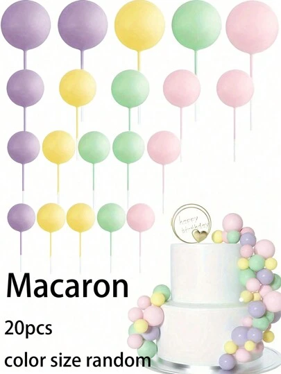 20pcs Colorful Spherical Cake Decorations, Faux Pearl Cake Toppers, Suitable For Birthday Party And Wedding Decorations