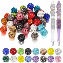 50入組10mm混色鑽石珠子，附水晶間隔珠，適用於自製筆、鑰匙圈和珠寶