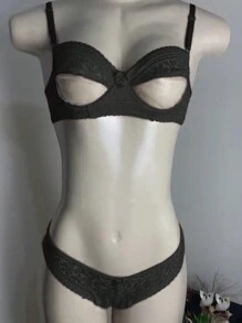 Lingerie Set Without Underwire With Invisible Tulle Sensual Panties Comfortable Bra Margareth Sexy Lingerie Adjustable Straps - Black - View 2