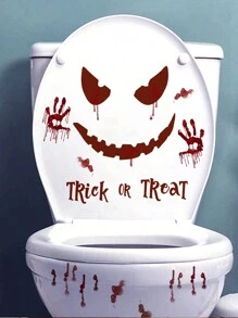 1pc Halloween Toilet Seat Decal Sticker, Holiday Hand Print Wall Decals For Bathroom Decoration, Horror Atmosphere Decor - Multicolor - View 4