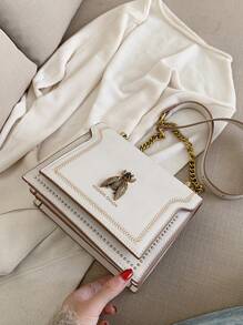 New Fashion Retro Bee Decorative Design Shoulder Bag, Square Bag, Metal Chain Decorative Crossbody Bag, Solid Color PU Waterproof Fabric Wallet, Suitable For Travel, Shopping, Giving Mom Festival Gifts