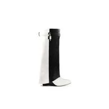 Padlock Detail Fold Over Wedge Knee High Boots - Black Suede - View 7