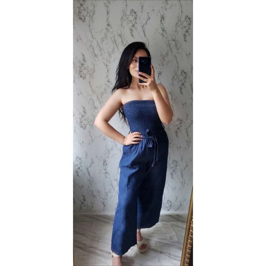 palazzo de mezclilla - Azul lavado oscuro - Ver 1