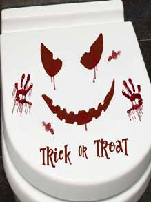 1pc Halloween Toilet Seat Decal Sticker, Holiday Hand Print Wall Decals For Bathroom Decoration, Horror Atmosphere Decor - Multicolor - View 2