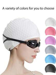1pc/2pcs Silicone Swimming Cap, Comfortable Bathing Cap Suitable For Curly Short/Medium/Long Hair, Unisex Swimming Cap, Keeps Hair Style For Beach Essential, Beach Accessories, Pool Float - Multicolor - View 3
