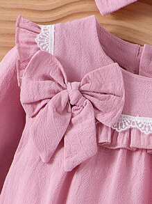 Infant Girls' Cute Ruffle Trim Long Sleeve Romper, Socks & Bow Accent, Spring/Fall - Baby Pink - View 6
