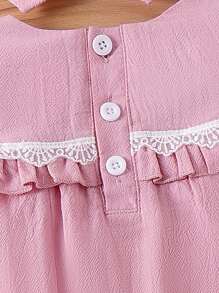 Infant Girls' Cute Ruffle Trim Long Sleeve Romper, Socks & Bow Accent, Spring/Fall - Baby Pink - View 8