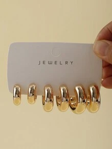 3 paires Ensemble de boucles d'oreilles à la mode de style européen et américain en forme de C et en forme de goutte d'eau, convient pour un port quotidien pour femmes