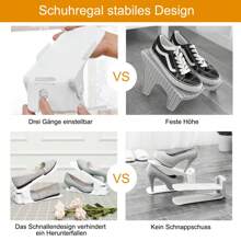 VA-Cerulean Adjustable Shoe Racks White/Black Non-Slip Shoe Holder 3 Height Adjustable PP Double Layer Shoe Stacker Set Space Saving Shoe Storage, 10 Pieces / 30 Pieces