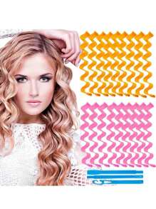 12pcs DIY Heatless Curlers - Magic Overnight Hair Styling Kit, Comfortable, Perfect For Curly Hair,Pink Accessories ,Hair Styling Tools