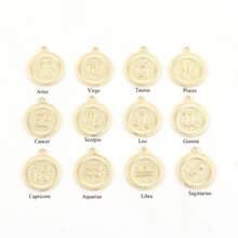 1pc New Simple Stainless Steel Round Zodiac Pendant Fashion Gold Color Figaro Chain Necklaces For Women