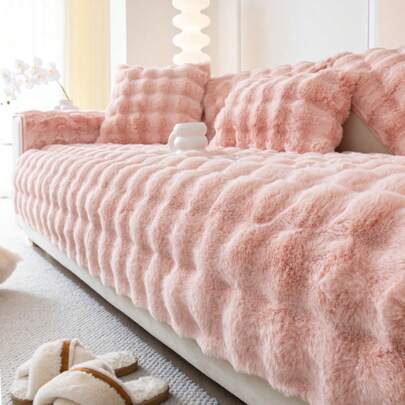 1 pieza Funda de sofá de tela esponjosa, protector de sofá antideslizante suave y cálido de invierno, apto para mascotas, para decoración de muebles de dormitorio, oficina y sala de estar