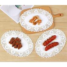 100个圆形纸蕾丝餐垫，装饰性一次性餐垫，适用于甜点、油炸食品盘、婚礼餐具装饰、蛋糕包装、空气炸锅衬垫、空气炸锅纸垫。 - 白色 - 查看 7
