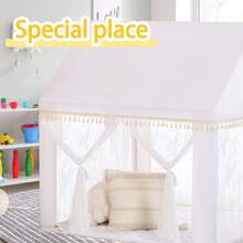 White Kids Play Tent: With Mat And Star Lights - 4 White Lace Door - Girls Playhouse Indoor Toddler Playroom Decor - trắng - Xem 4