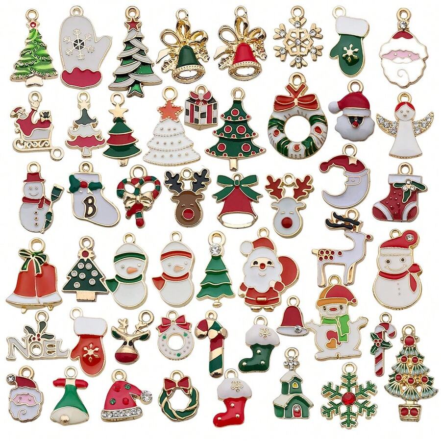 20/30/50 件混合珐琅圣诞饰品雪人雪花圣诞树圣诞老人镀金吊坠适用于 DIY 珠宝工艺制作配件圣诞装饰用品