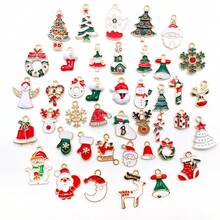 20/30/50 件混合珐琅圣诞饰品雪人雪花圣诞树圣诞老人镀金吊坠适用于 DIY 珠宝工艺制作配件圣诞装饰用品 - 彩色 - 查看 4