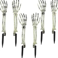 1pc Cọc sân tay hình bộ xương thật dùng để trang trí Halloween, Đạo cụ tiệc Halloween - trắng - Xem 7