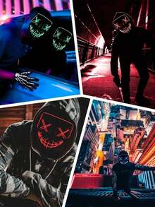 Halloween Party Mask, Glow-In-The-Dark Scary Face Design Party Mask, For Costume Role Play, Battery Not Included (Requires AAA Batteries) - Multicolor - View 8