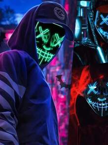 Halloween Party Mask, Glow-In-The-Dark Scary Face Design Party Mask, For Costume Role Play, Battery Not Included (Requires AAA Batteries) - Multicolor - View 2