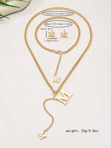 1 Bộ Thời Trang Phổ Biến 2024 Mới 26 Chữ Cái Tiếng Anh Vòng Tay Hoa Tai Mặt Dây Chuyền Vuông Tối Giản, Thiết Kế Tinh Tế Cho Phụ Nữ Mặc Hàng Ngày - Vàng - Xem 10