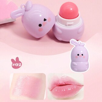 OMGA 1 件装可爱兔子可变保湿润唇膏，保湿，防干裂