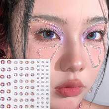 3D Rhinestone Face Sticker, Pearl Face Jewelry Stickers Self-Adhesive Face Makeup Decoration Sticker Crystal Face Jewels Tattoo Rhinestone Makeup Too - Multicolor - View 1