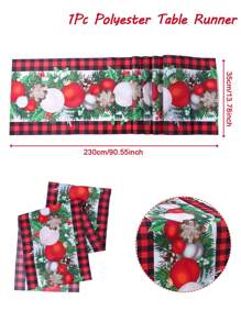 1pc Christmas Decorations Table Runner, Christmas Polyester Tablecloth, Red Checkered Christmas Balls Baubles Floral Vine Design, Table Cover Table Flag Perfect For 2025 Christmas Home Decoration, Happy 2026 New Year Christmas Party Table Decoration Supplies, Christmas Tabletop Decor, Christmas Decor