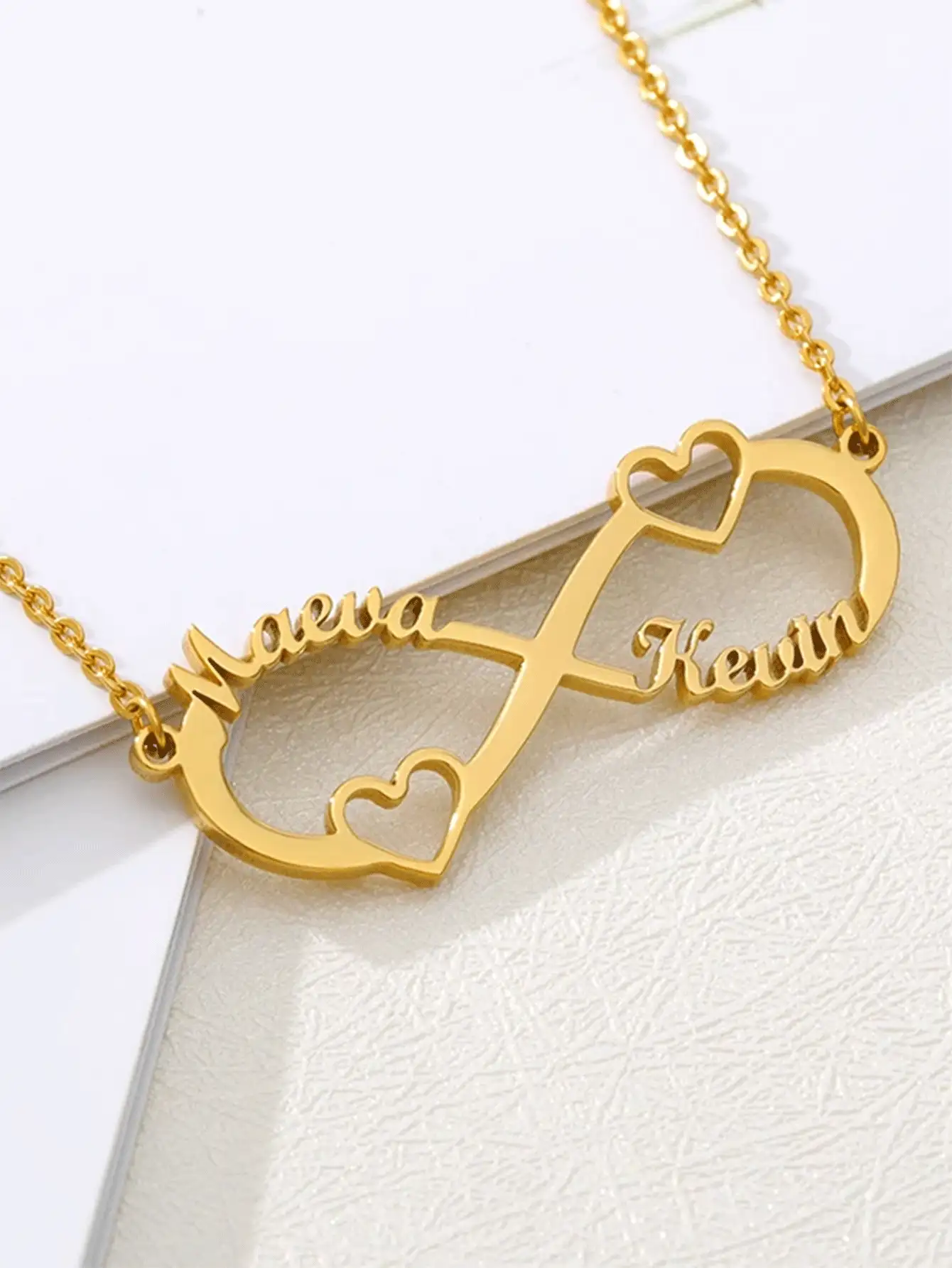 Customized Unisex Infinity Symbol Necklace With Couple's Names, Stainless Steel Material, Personalized Heart-Shaped Necklace With Silver/Gold Chain, Couple's Customized Jewelry, Fashionable Autumn Accessory, Jewelry & Watches, Customized Text Necklace, Charming New Year Gift - Gold - View 10