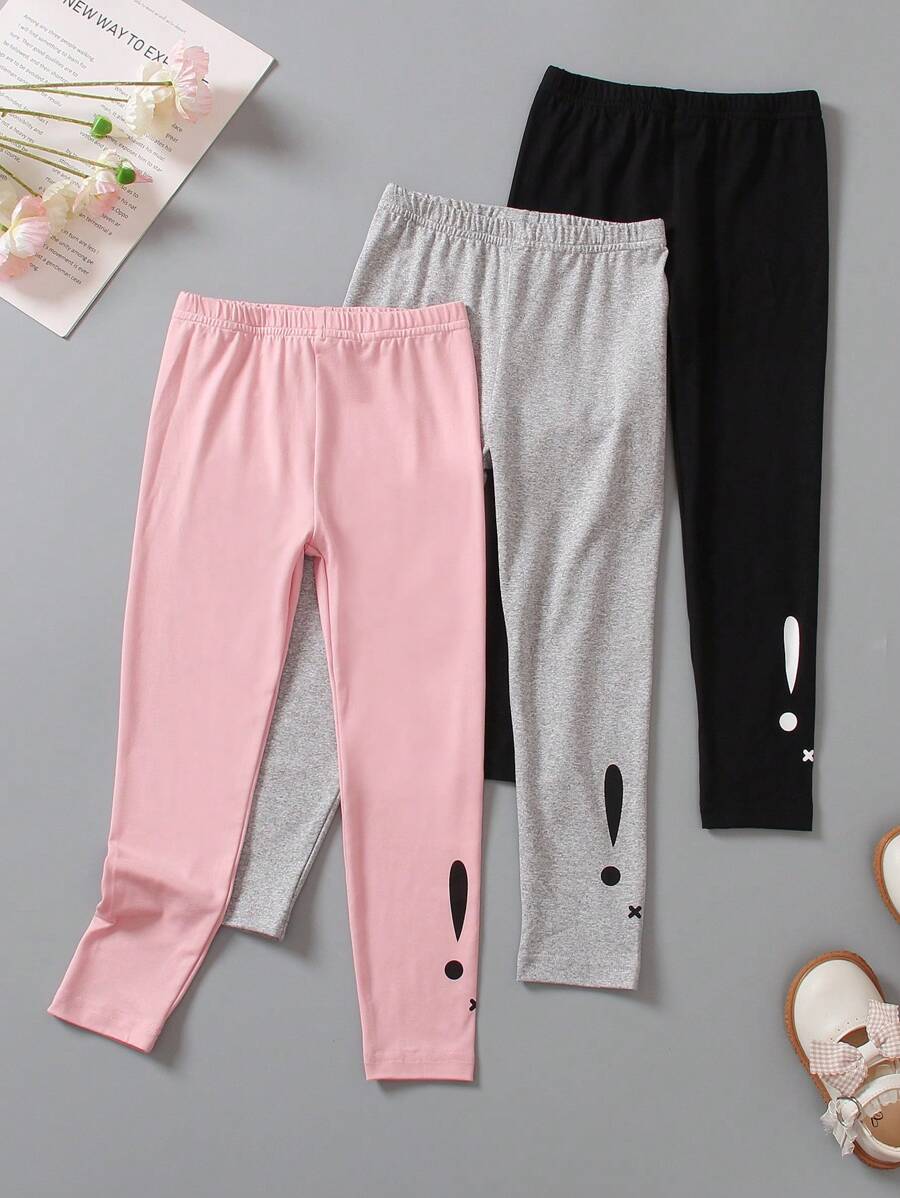 3pcs/Set Girls Basic Rabbit Print Leggings, Stylish & Minimalist, Suitable For All Seasons - Multicolor - View 1