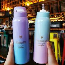 Bottle With Straw Stainless Steel Lock Lid System 500 ML - Nhiều màu - Xem 2