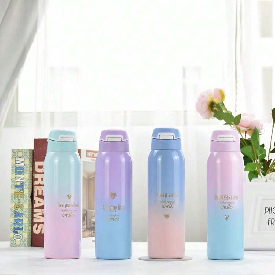 Bottle With Straw Stainless Steel Lock Lid System 500 ML - Nhiều màu - Xem 1