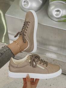 Women's Outdoor Casual Canvas Sneakers, Comfortable & Versatile Lace-Up Side Zipper Skate Shoes