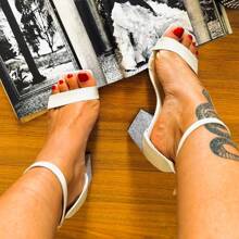 Luxor Women's White Heel Sandal With Glitter - 9cm - 白色 - 查看 5