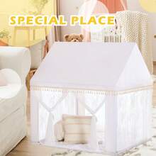 White Kids Play Tent: With Mat And Star Lights - 4 White Lace Door - Girls Playhouse Indoor Toddler Playroom Decor - trắng - Xem 5