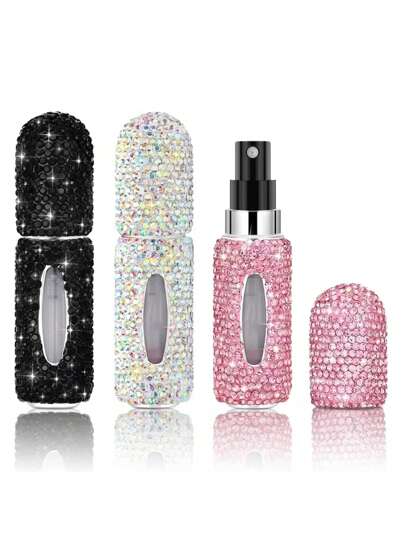 1 pezzo Flacone da viaggio per profumo, mini-spruzzatore da 5ml, con design sottovuoto e rivestimento in strass di alta qualità, per il make-up e il rifornimento idrico