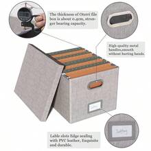 File Organizer Box,Filing Box With Lid,File Box For Letter/Legal File Folder Storage, Portable Hanging File Box For Office/Decor/Home,1 Pack,Black-Box Only - Grey - View 4