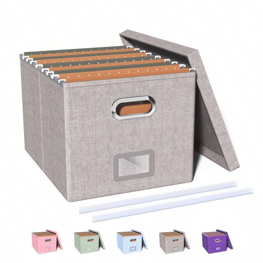 File Organizer Box,Filing Box With Lid,File Box For Letter/Legal File Folder Storage, Portable Hanging File Box For Office/Decor/Home,1 Pack,Black-Box Only - Grey - View 1