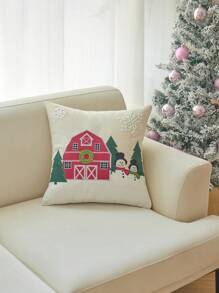 1 pièce Housse de coussin brodée avec Père Noël et bonhomme de neige, décoration de maison pour chambre à coucher, salon, fête - Multicolore - Voir 10