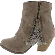 Women's Lace Detail Faux Zipper Pull On Layed Ankle Bootie - Taupe - View 3