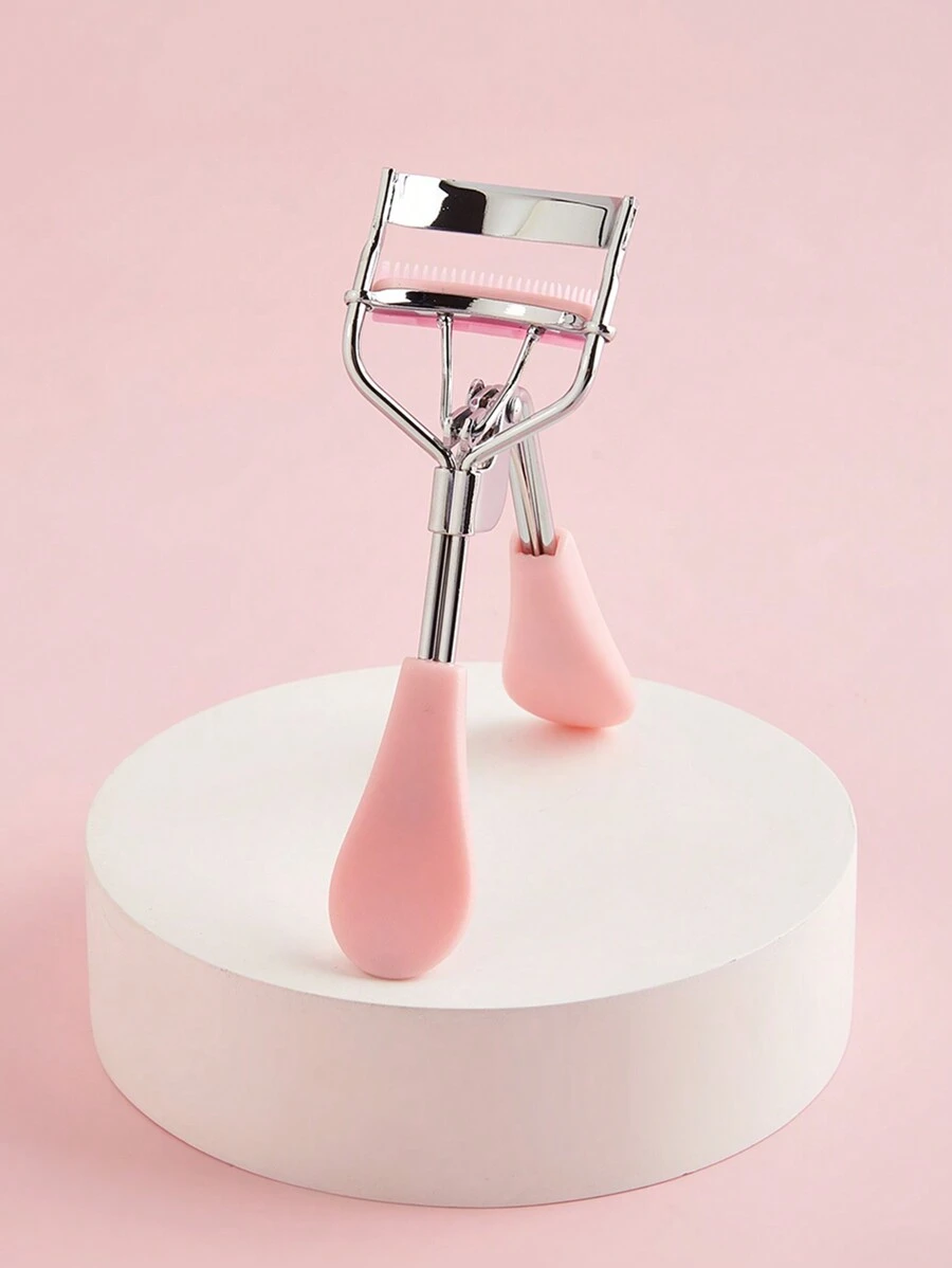 1 件粉色不锈钢睫毛夹带硅胶垫，专业美容工具，5 秒轻松卷曲睫毛，便携