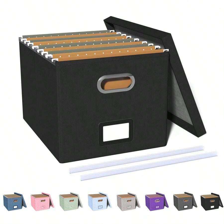 File Organizer Box,Filing Box With Lid,File Box For Letter/Legal File Folder Storage, Portable Hanging File Box For Office/Decor/Home,1 Pack,Black-Box Only - Black - View 1