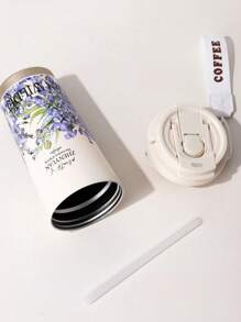 夏日花园双层真空隔热咖啡杯，带吸管，不锈钢，适合女性返校礼物 - 彩色 - 查看 9