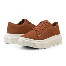 Women's Casual Suede Flat Sneakers High Platform Low Top Soft And Comfortable - 駝色 - 查看 2