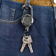 1入組戶外自動可伸縮繩戰術鑰匙圈 - 重負荷扣環鑰匙扣，防竊多功能工具扣環徽章夾，適用於野營，釣魚，狩獵，高爾夫運動 - 黑色 - 查看 5