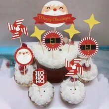 10 件纸圣诞老人蛋糕装饰，非常适合圣诞派对烘焙圣诞装饰圣诞装饰圣诞礼物圣诞派对用品 - 彩色 - 查看 3