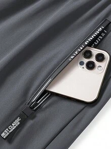 男士夏季松紧腰可调节腰带休闲裤，带拉链口袋，适合运动和训练，可机洗，反光 - 灰色 - 查看 9